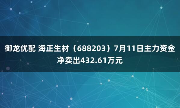 御龙优配 海正生材（688203）7月11日主力资金净卖出432.61万元